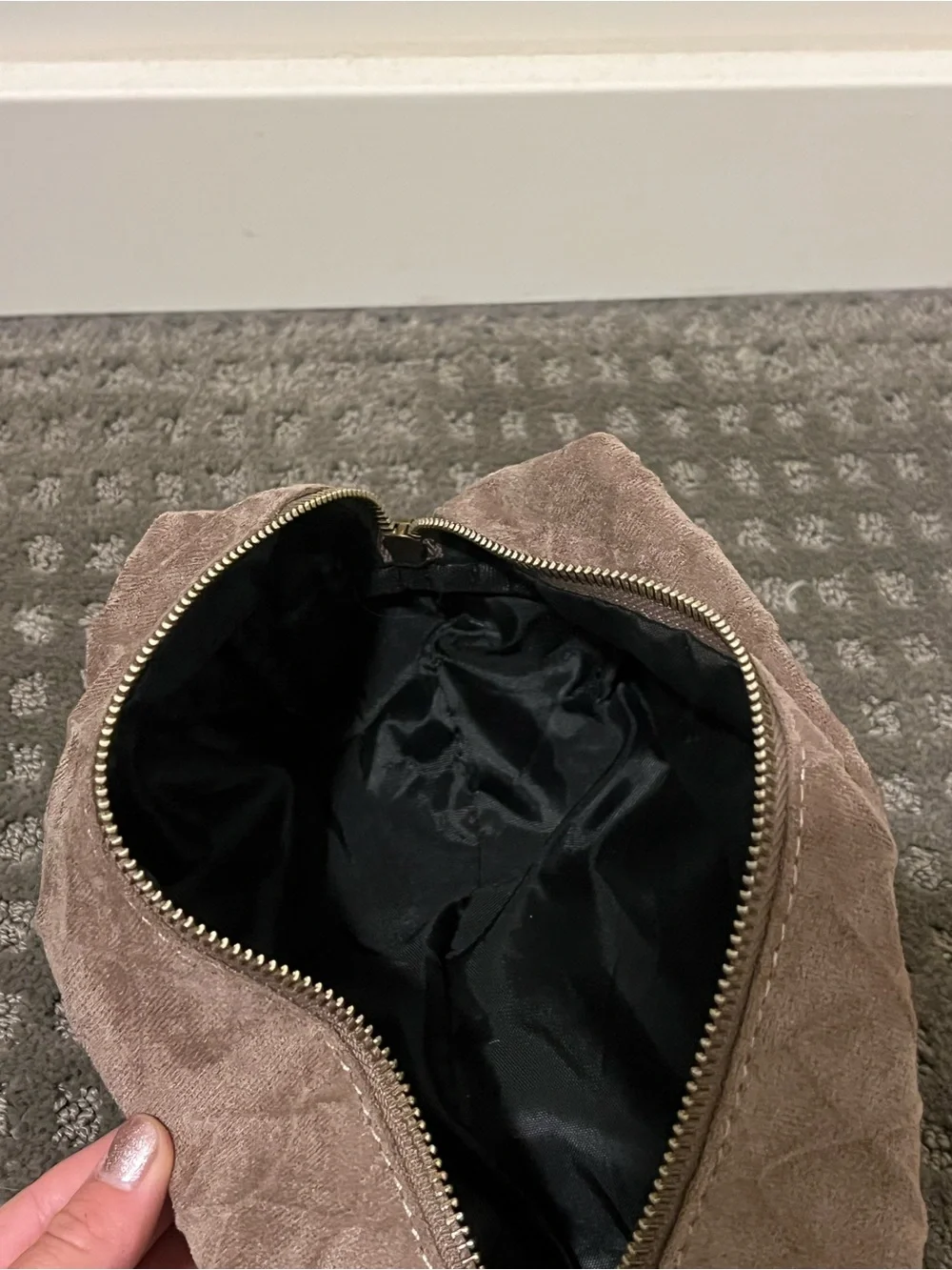 Quilted Velvet Cosmetic Pouch - Taupe